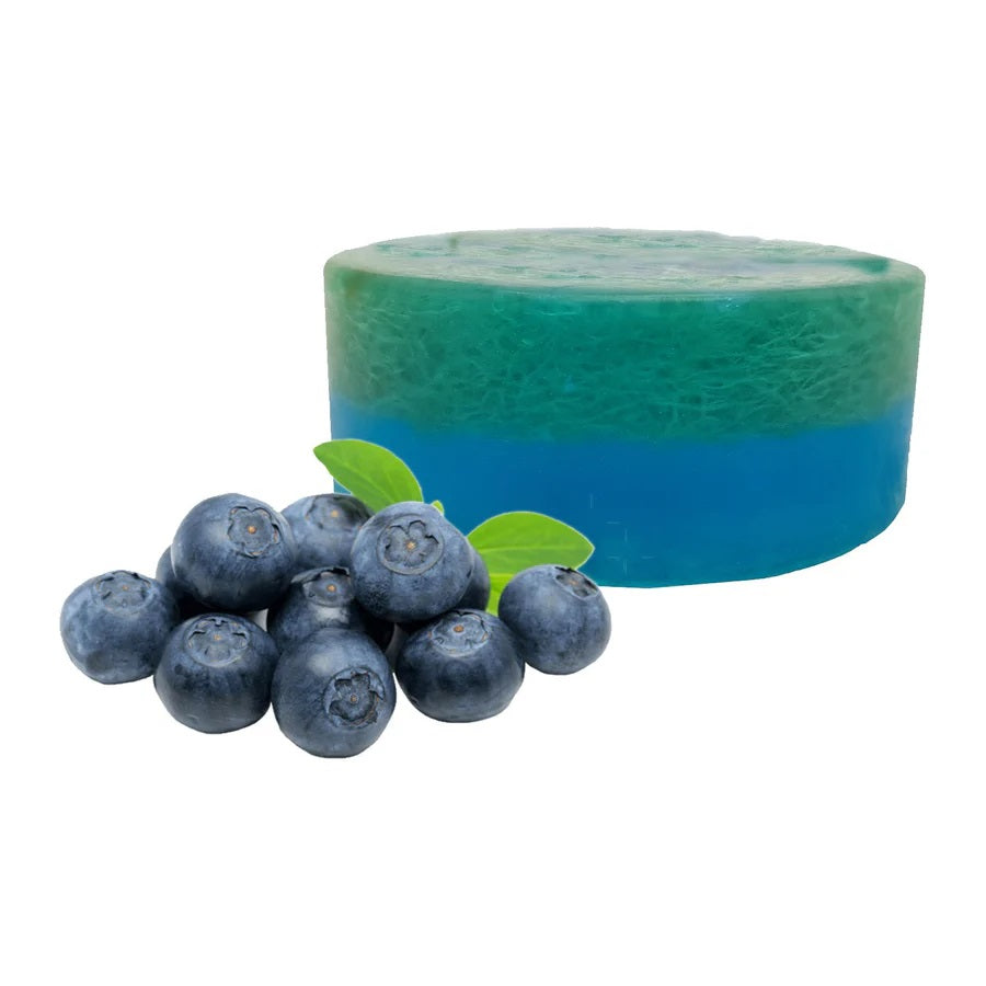 "Blueberry Loofah Soap - Exfoliating soap with blueberry extract and loofah for smooth, radiant, and rejuvenated skin.